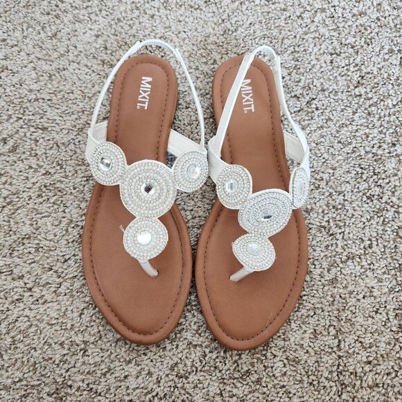 Mixit Brown White Slingback Flat Thong Sandals - Picture 2 of 8